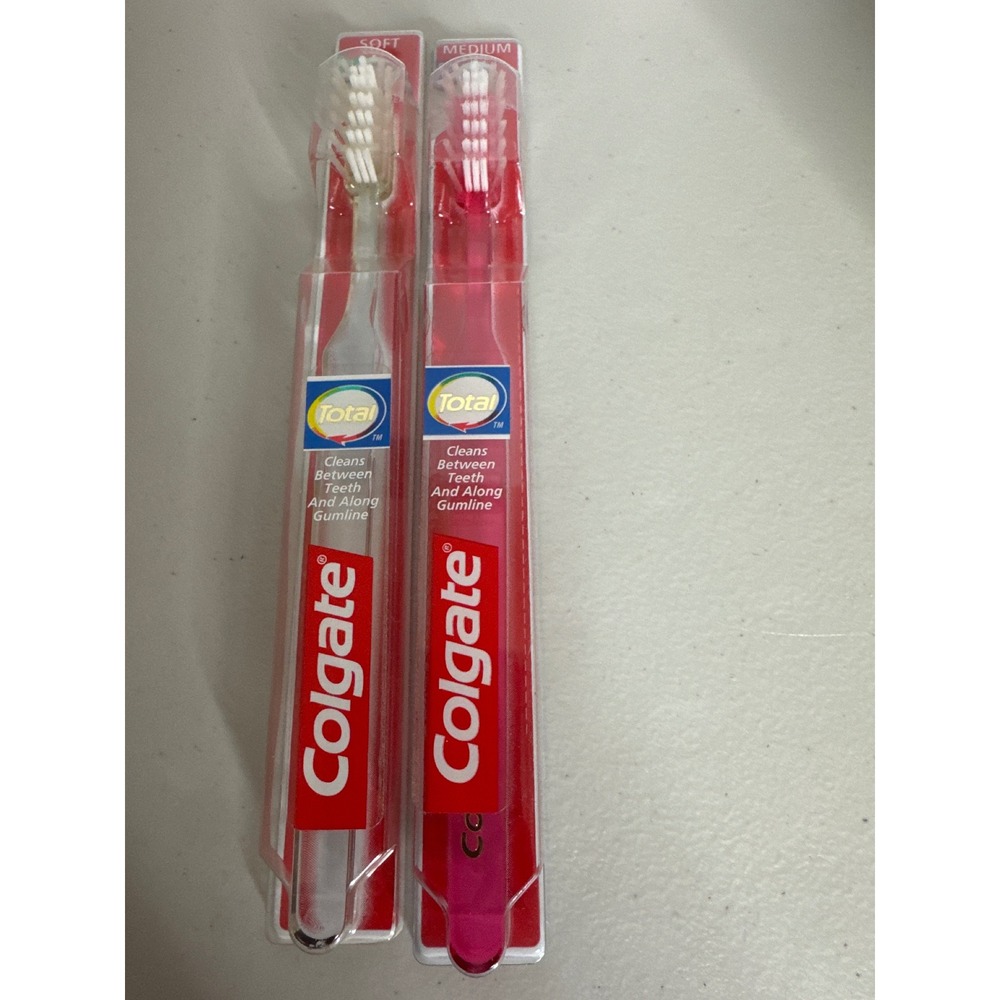 Colgate Total Full Head Toothbrush 2 Pack Soft 61 & Med 60 Vintage Made in USA